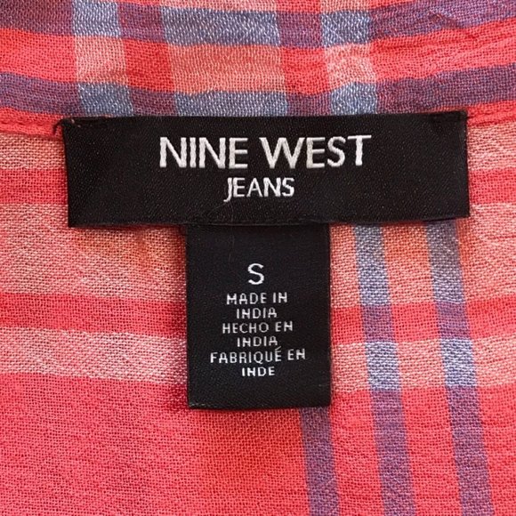 Nine West Georgia Iconic Plaid High Low Long Sleeve Top in Pink - Size S - Picture 4 of 6